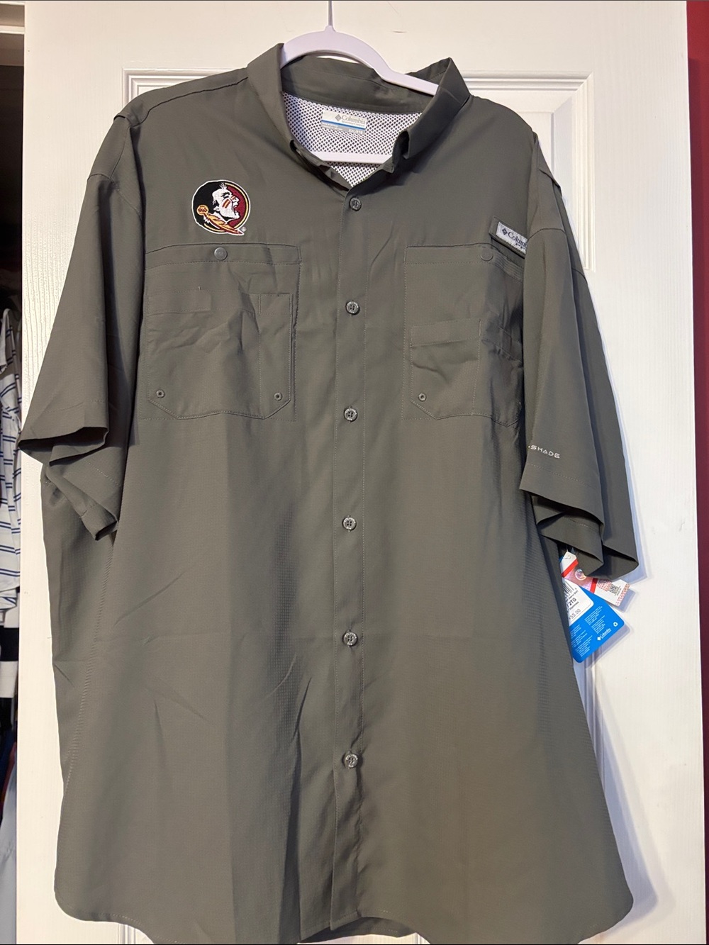 NWT FSU Columbia PFG grey Short-Sleeve Outdoor Button down Shirt size xxl
